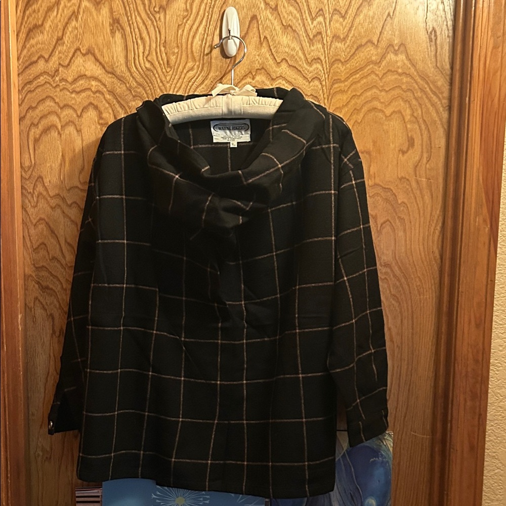 Vintage Black and Brown Checkered Top with Folded Cowl Neck